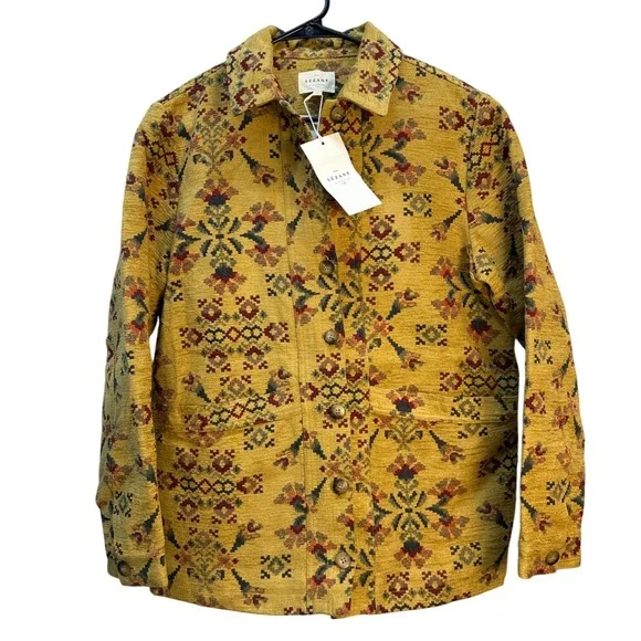 Sezane Will Jacket NWT Jacquard Soleil Sun Yellow Pattern Oversized Medium - Picture 1 of 9
